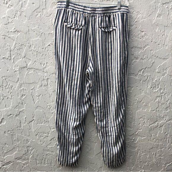 TAHARI 100% Linen Stripe Pullon Pants Size Large Lagenlook Pockets Minimalist - Picture 8 of 12